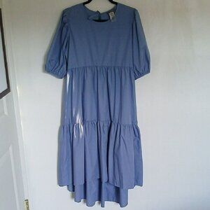 Sans Souci Blue Tiered Sundress with Bishop Sleeves Size Medium